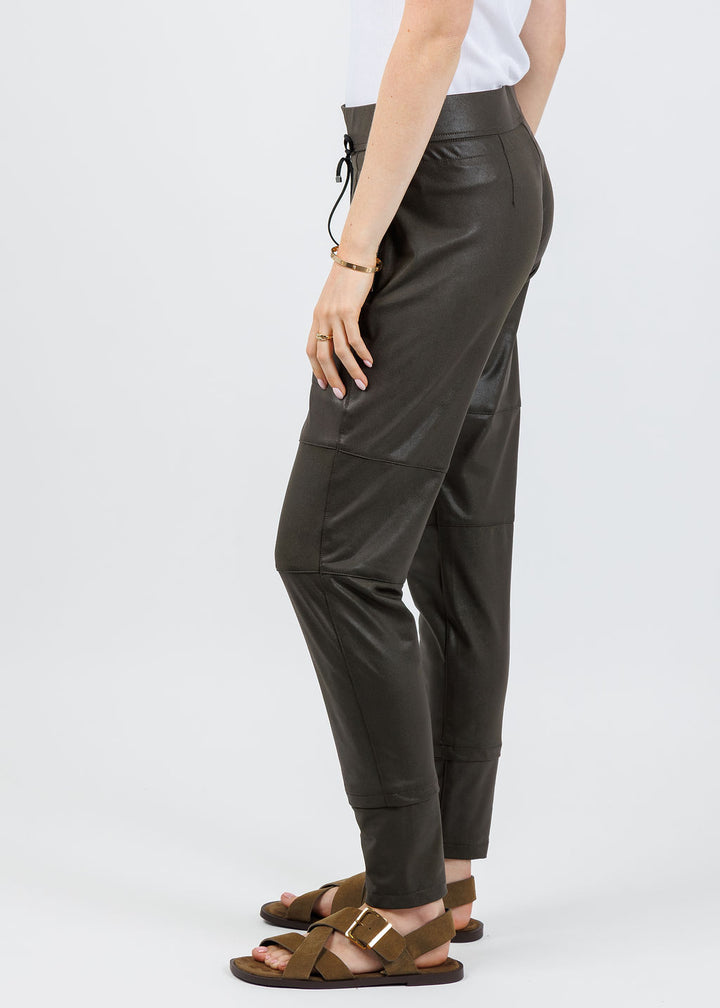 Raffaello Rossi Vegan Leather Candy Pants in Dark Olive available at Barbara Katz