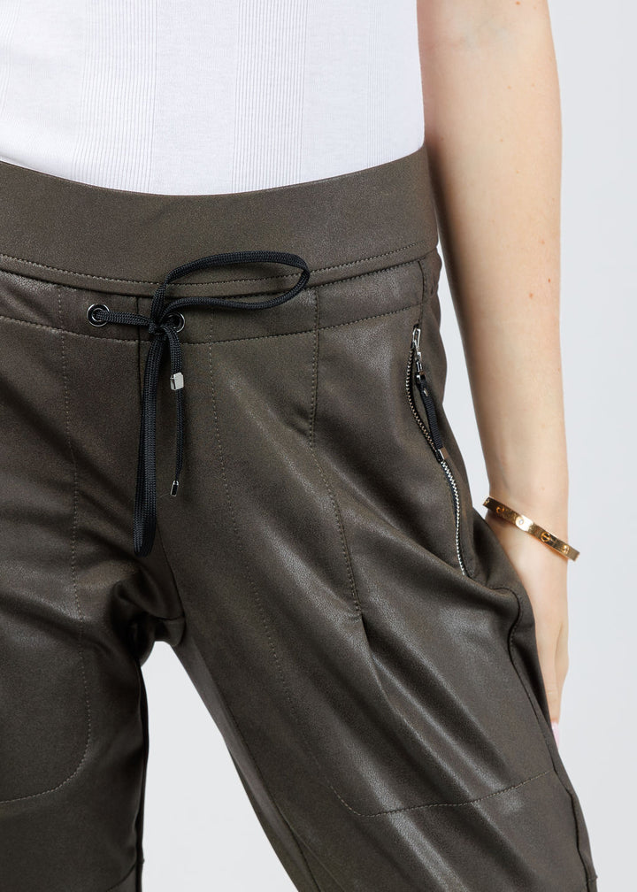 Raffaello Rossi Vegan Leather Candy Pants in Dark Olive available at Barbara Katz