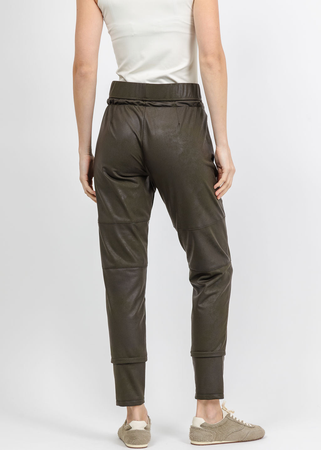  Raffaello Rossi Vegan Leather Candy Pants in Dark Olive available at Barbara Katz