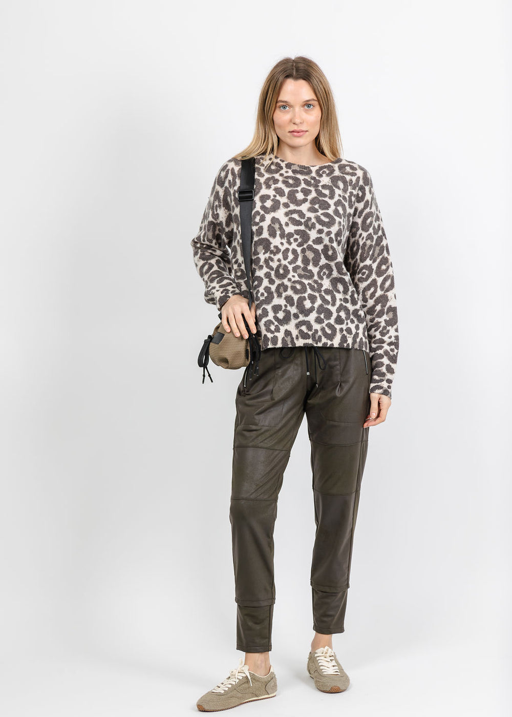  Raffaello Rossi Vegan Leather Candy Pants in Dark Olive available at Barbara Katz