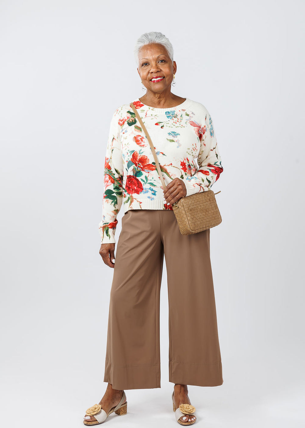 Max Mara Weekend Denis Cotton Floral Sweatshirt paired with Raffaello Rossi Palina Sport 6/8 Pants in Toffee available at Barbara Katz