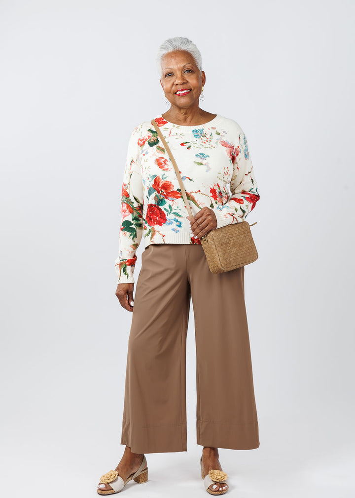 Max Mara Weekend Denis Cotton Floral Sweatshirt paired with Raffaello Rossi Palina Sport 6/8 Pants in Toffee available at Barbara Katz