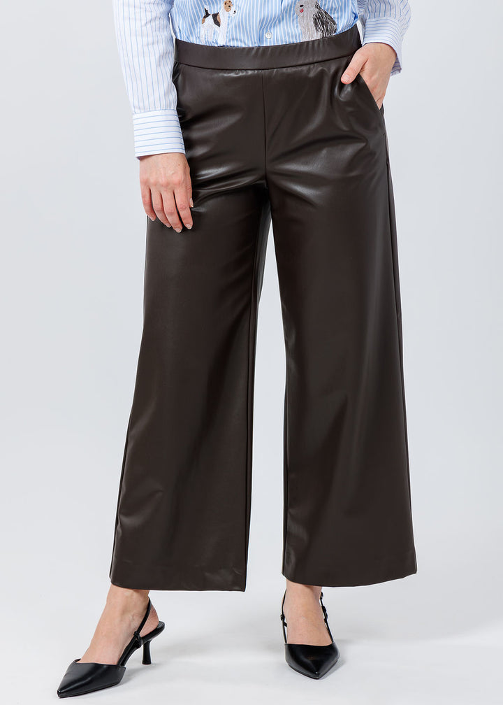 Raffaello Rossi Palina Vegan Leather 6/8 Culotte Pants in Tabak available at Barbara Katz 