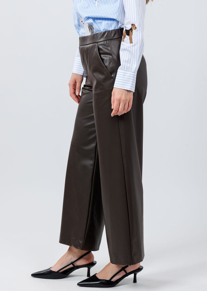 Raffaello Rossi Palina Vegan Leather 6/8 Culotte Pants in Tabak available at Barbara Katz 