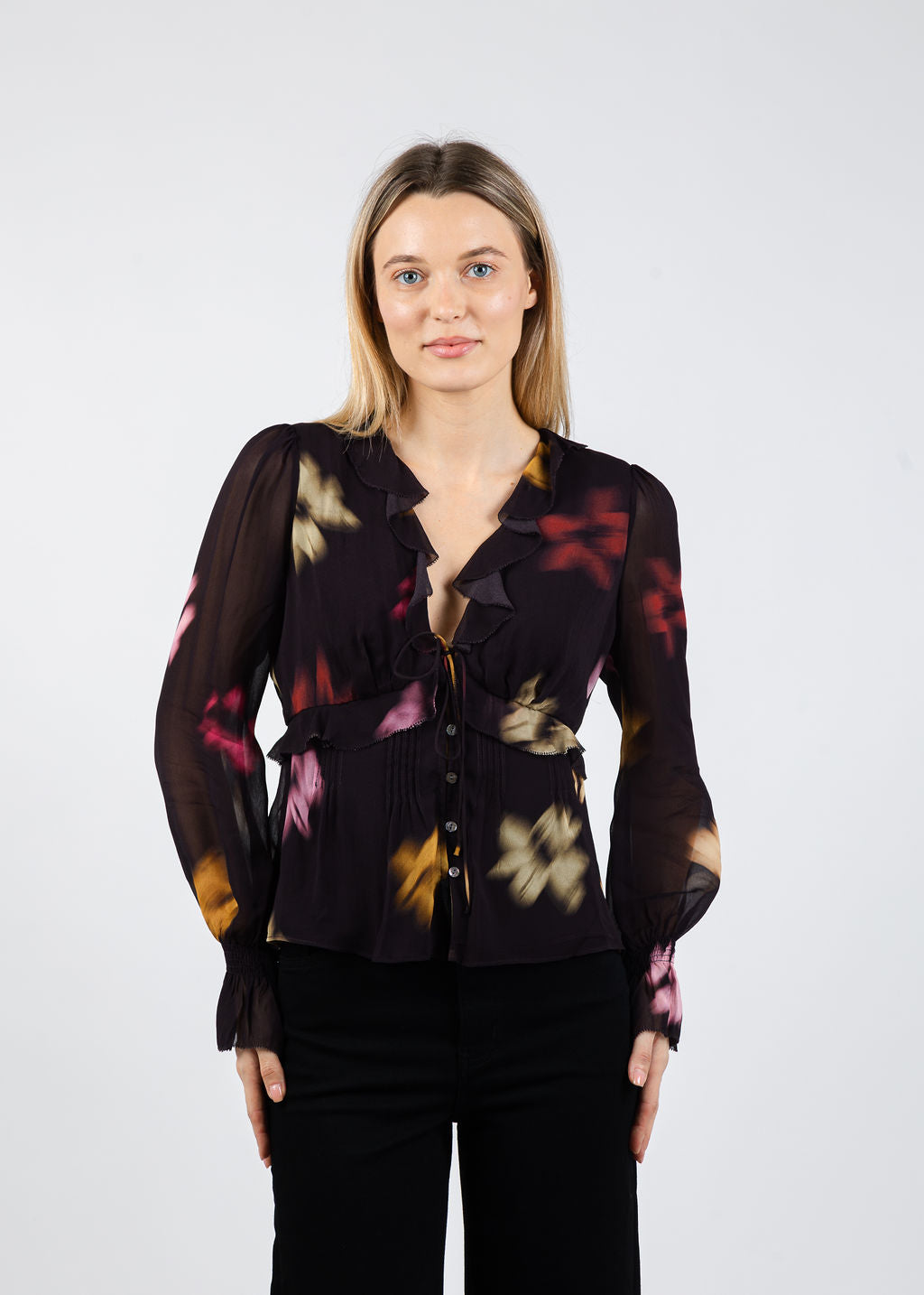 Rails Alixa Blouse in Onyx Blurred Floral available at Barbara Katz