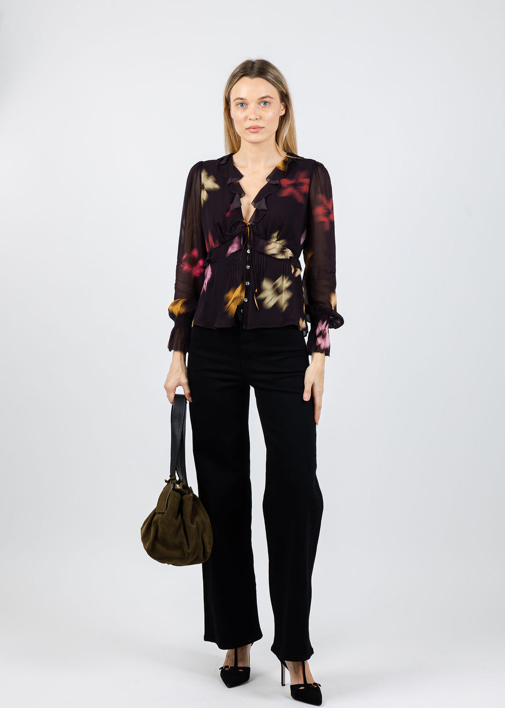 Rails Alixa Blouse in Onyx Blurred Floral available at Barbara Katz
