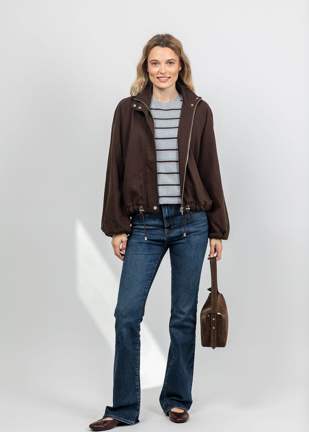 Rails Blake Jacket in Espresso paired with Frame The Reboot Pant in Showdown available at Barbara Katz