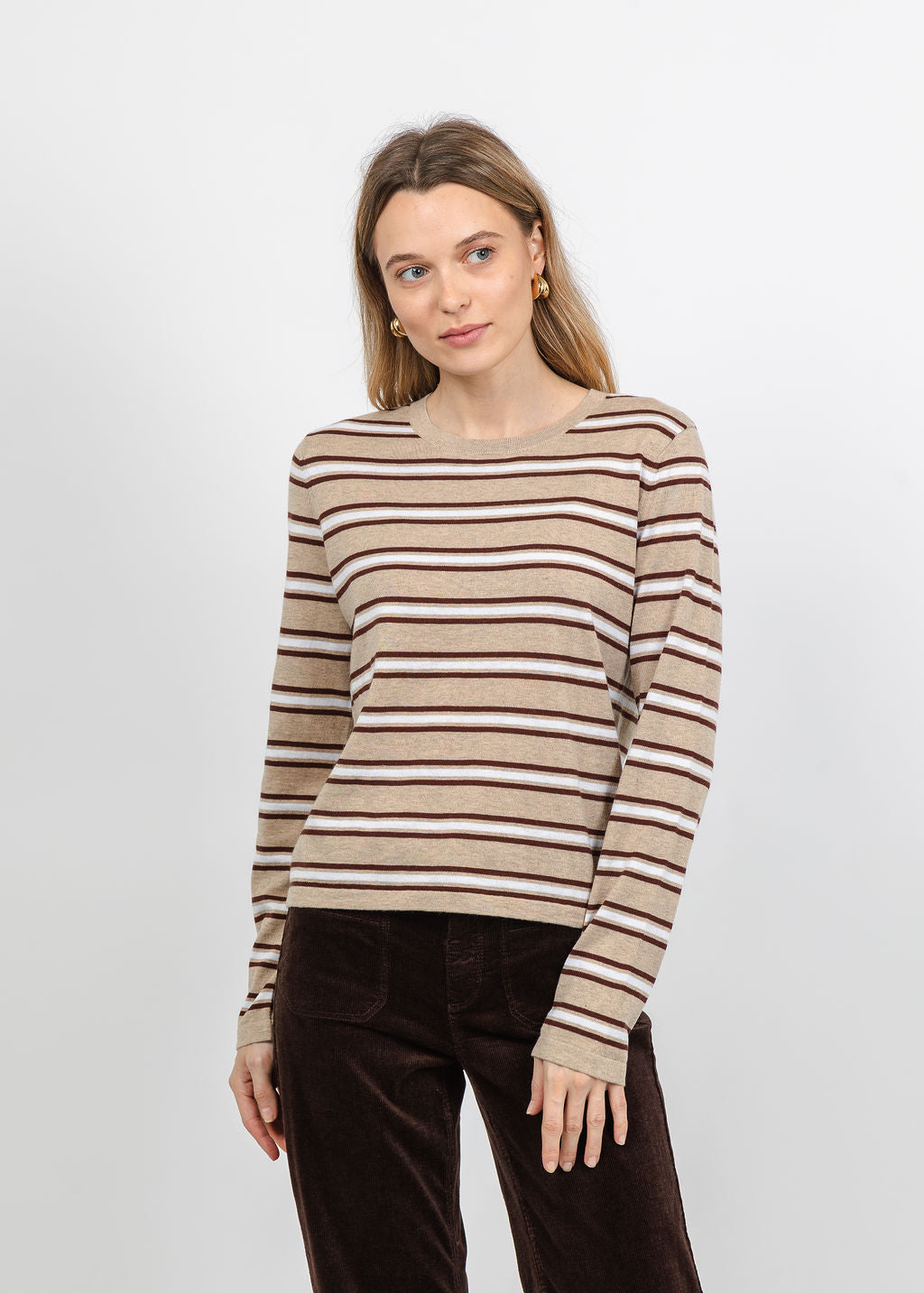 Rails Davie Long Sleeve Tee in Heather Oat Stripe available at Barbara Katz