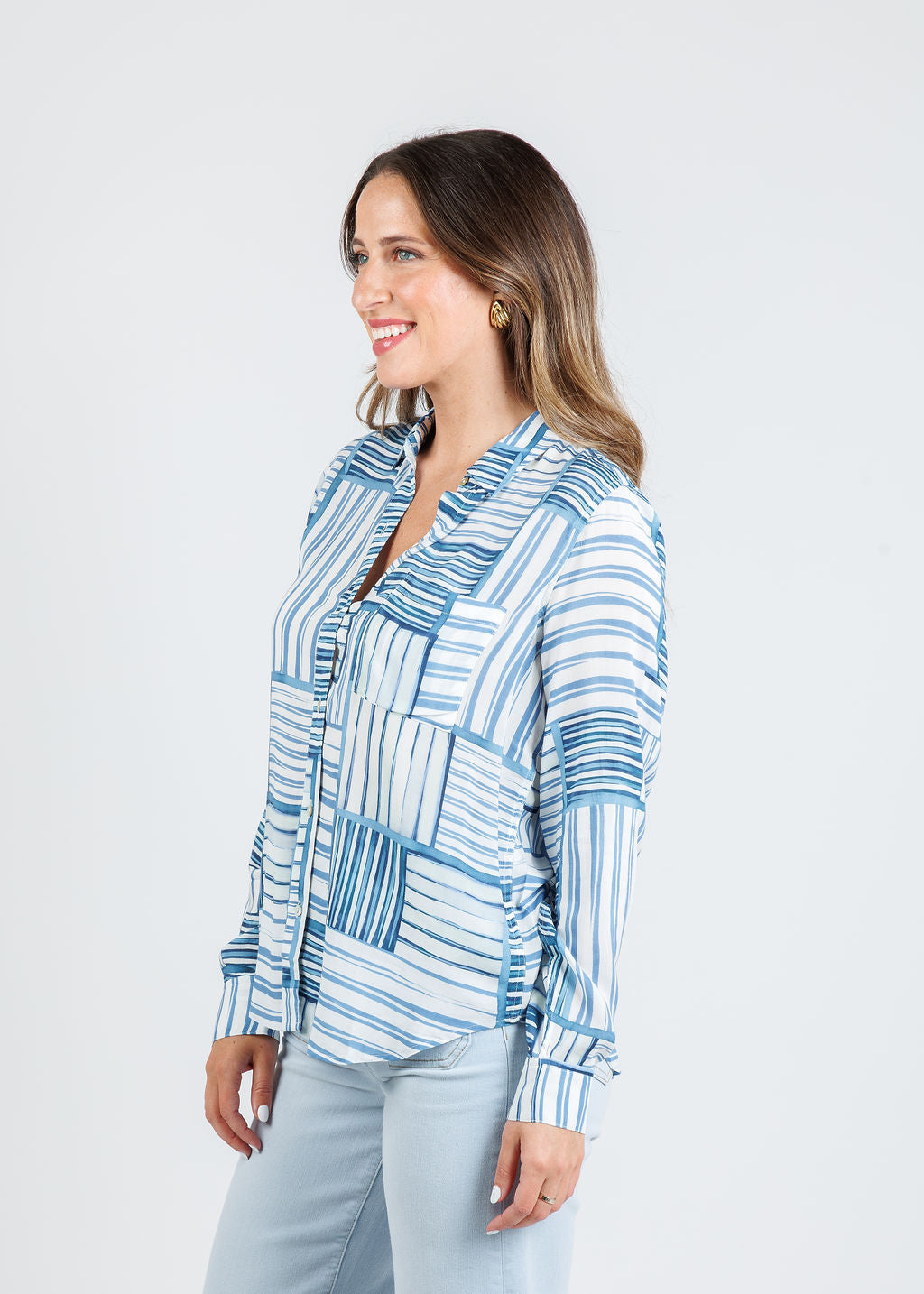 Rails Josephine Shirt in Marine Mixed Stripe available at Barbara Katz