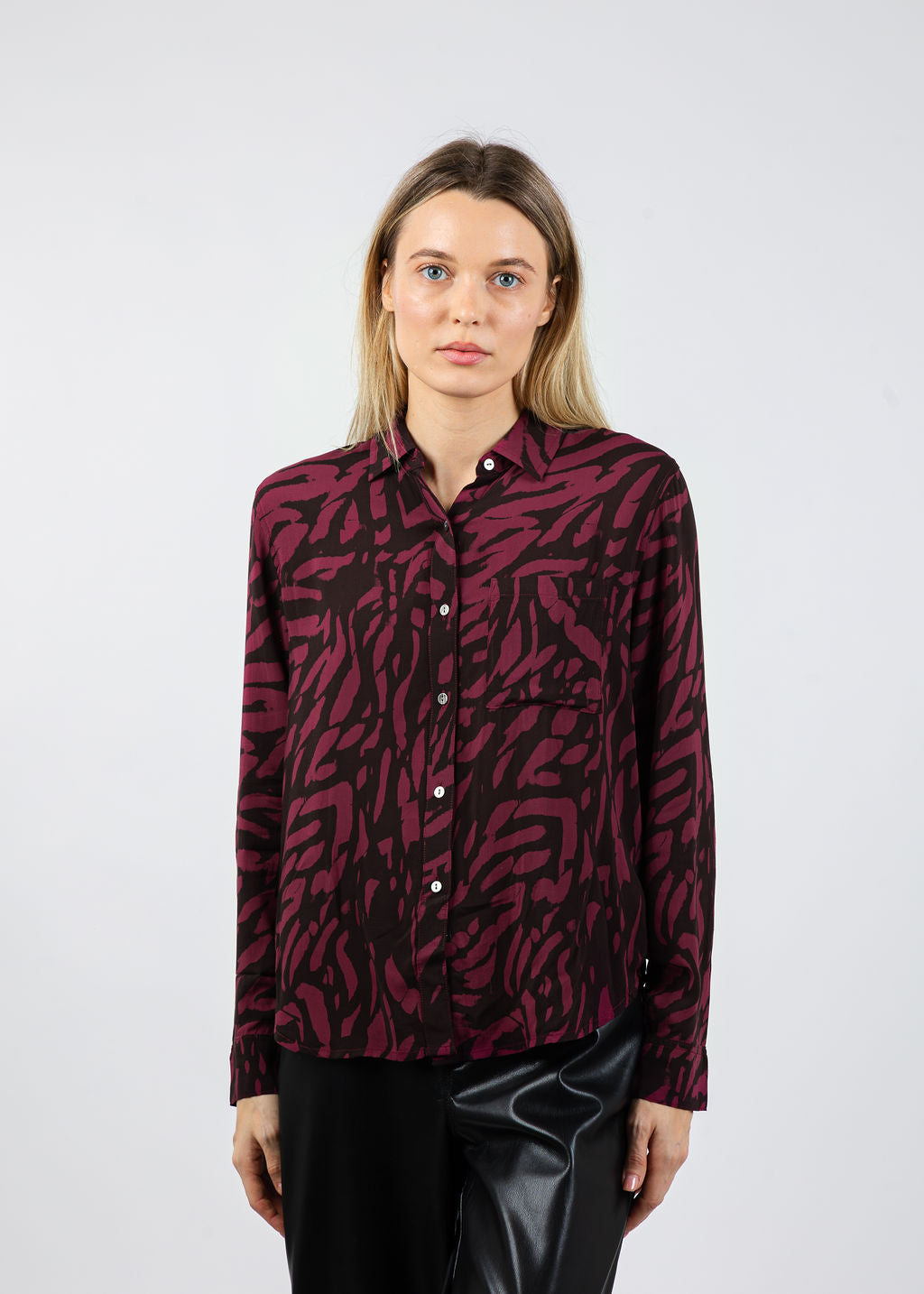 Rails Josephine Shirt in Oxblood Tiger Stripe available at Barbara Katz