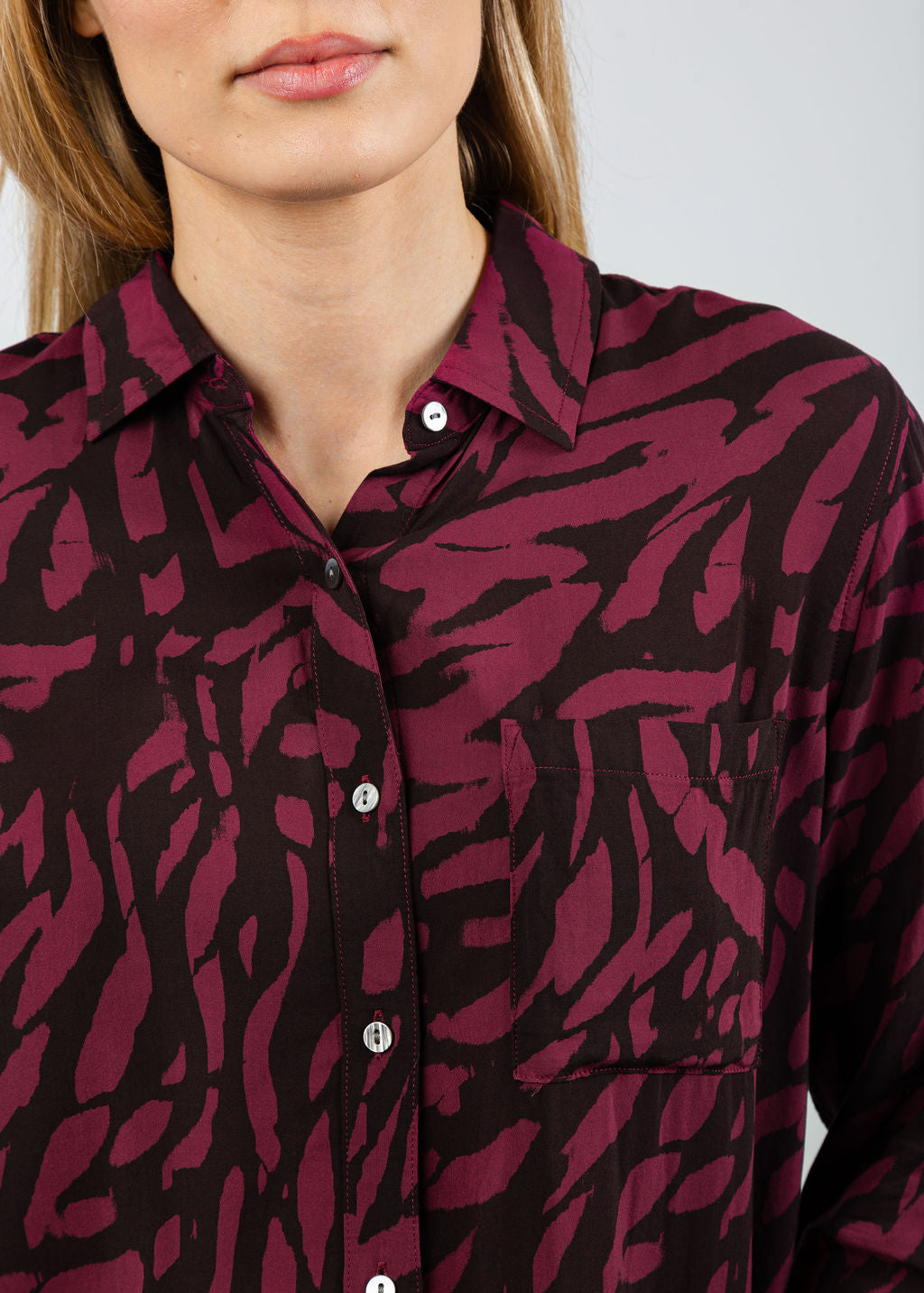 Rails Josephine Shirt in Oxblood Tiger Stripe available at Barbara Katz