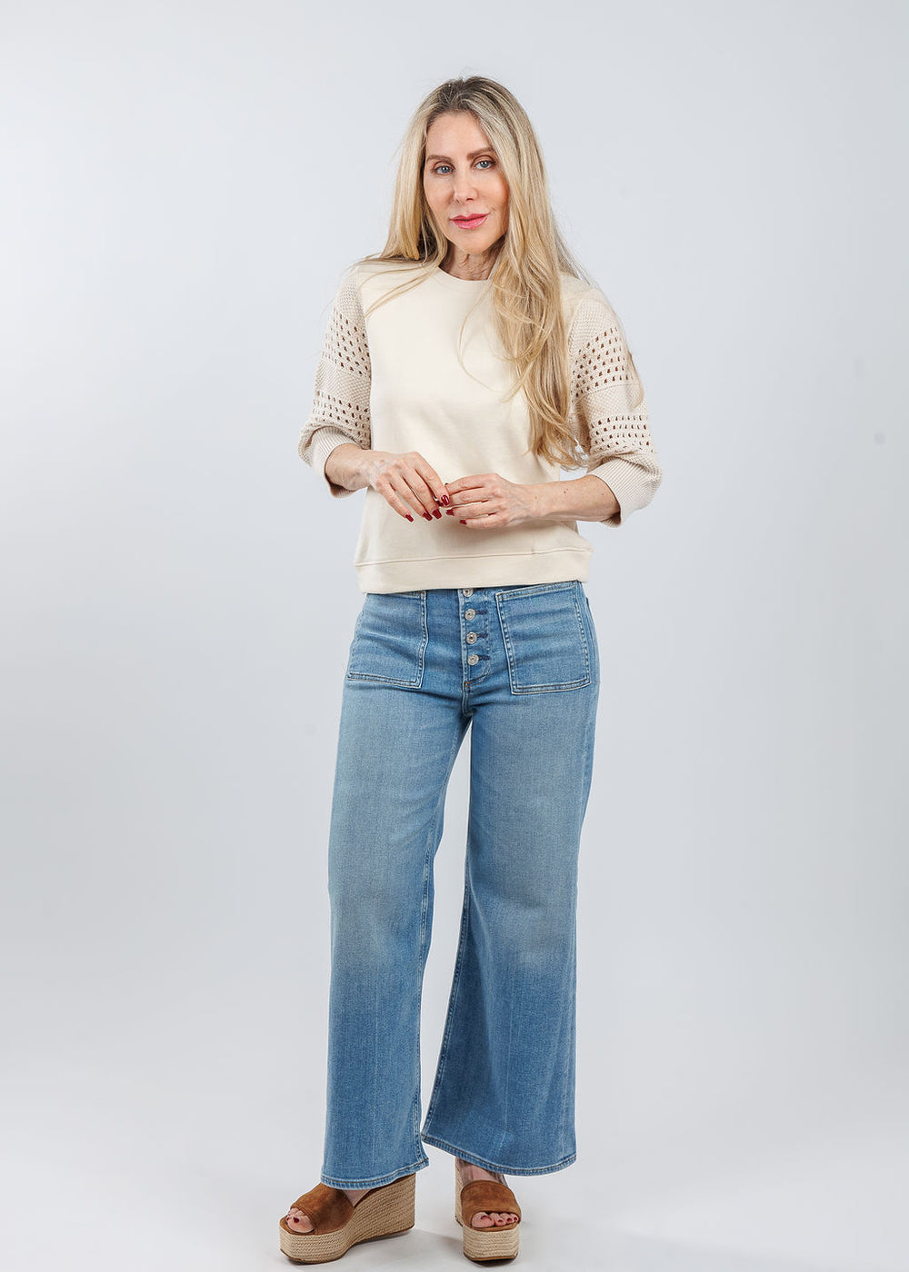 Rails Kimberly Top in Oat paired with Citizens of Humanity Lyra Patch Pocket Jeans in Splendor available at Barbara Katz