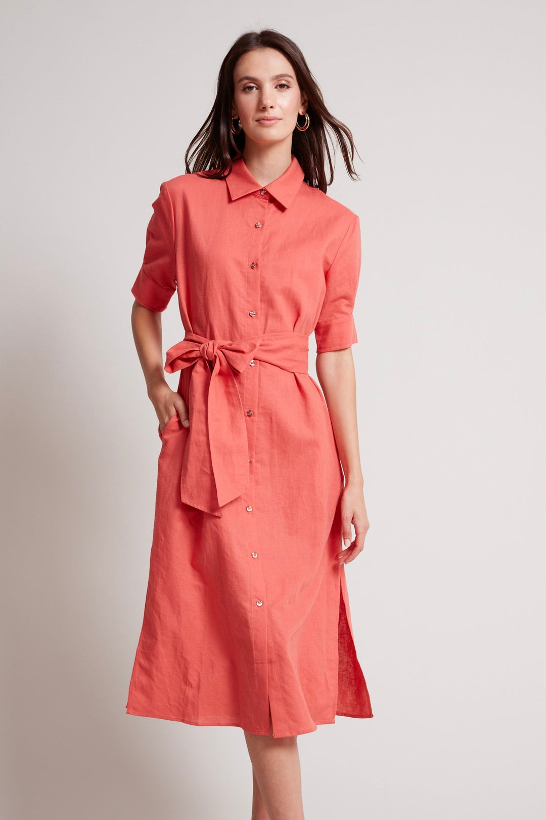 Adroit Atelier Randi Long Buttoned Shirt Dress in Capucine available at Barbara Katz