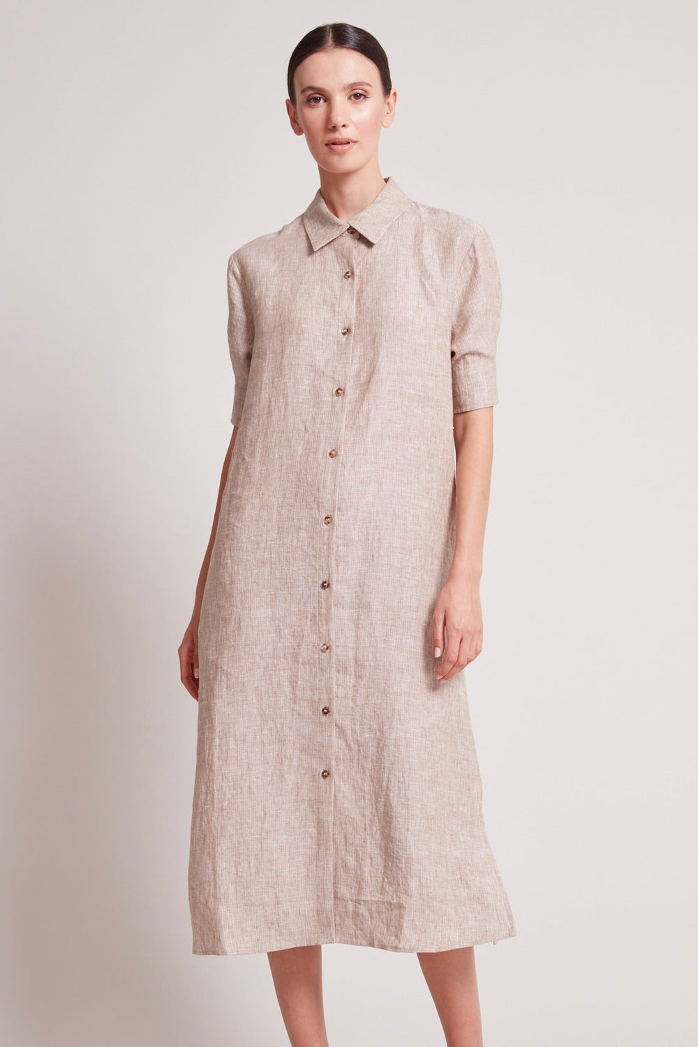Adroit Atelier Randi Long Buttoned Shirt Dress in Caramel available at Barbara Katz