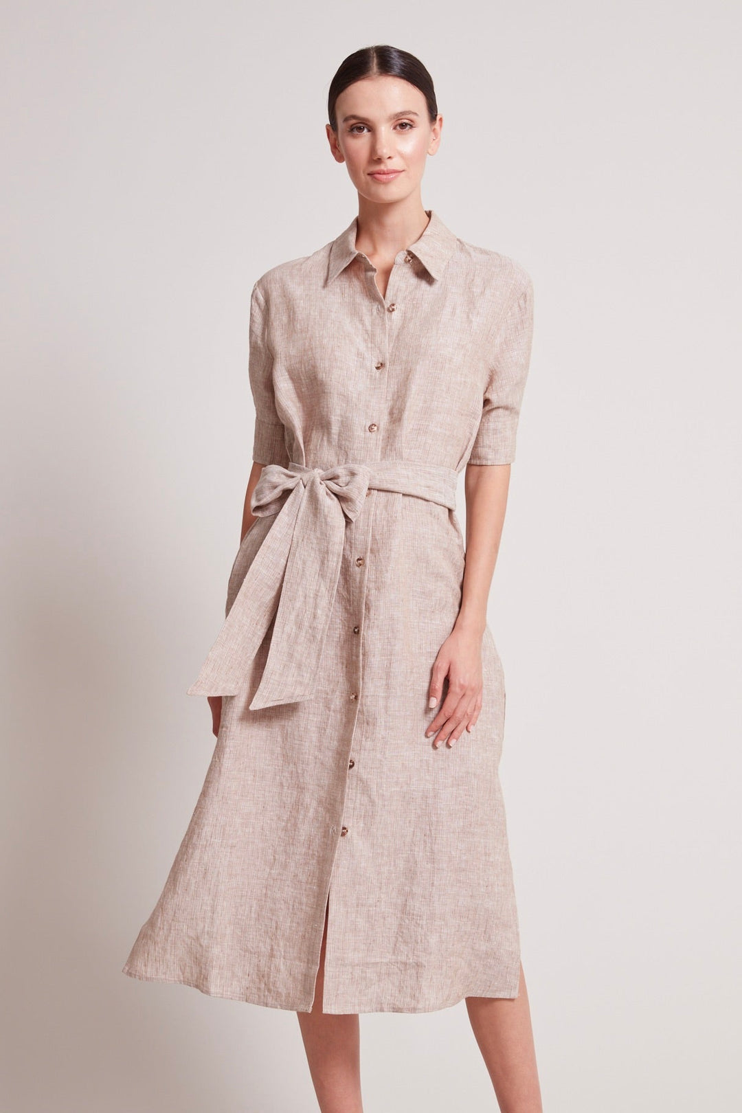 Adroit Atelier Randi Long Buttoned Shirt Dress in Caramel available at Barbara Katz