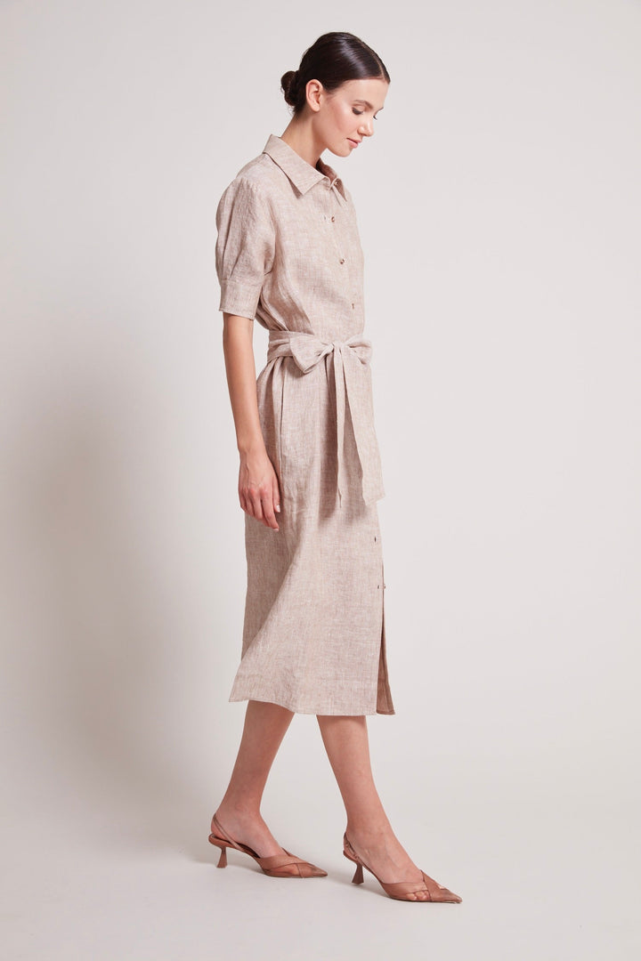 Adroit Atelier Randi Long Buttoned Shirt Dress in Caramel available at Barbara Katz
