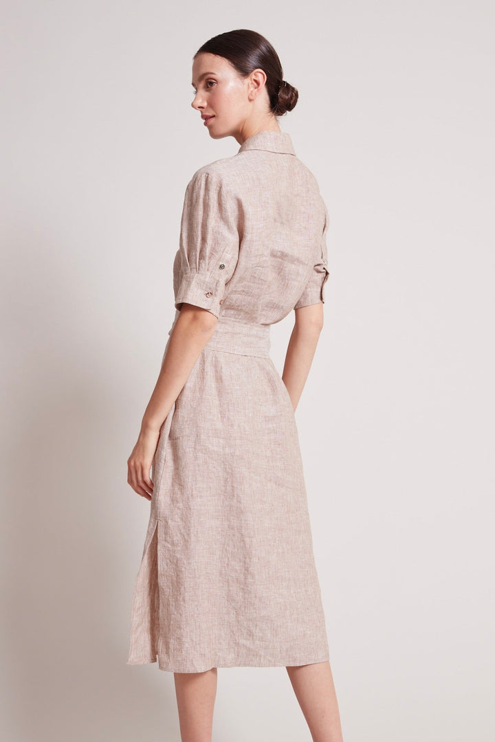 Adroit Atelier Randi Long Buttoned Shirt Dress in Caramel available at Barbara Katz