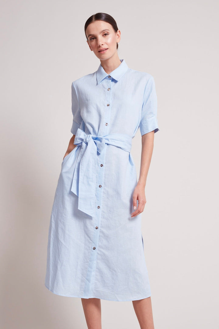 Adroit Atelier Randi Long Buttoned Shirt Dress in Skyway available at Barbara Katz