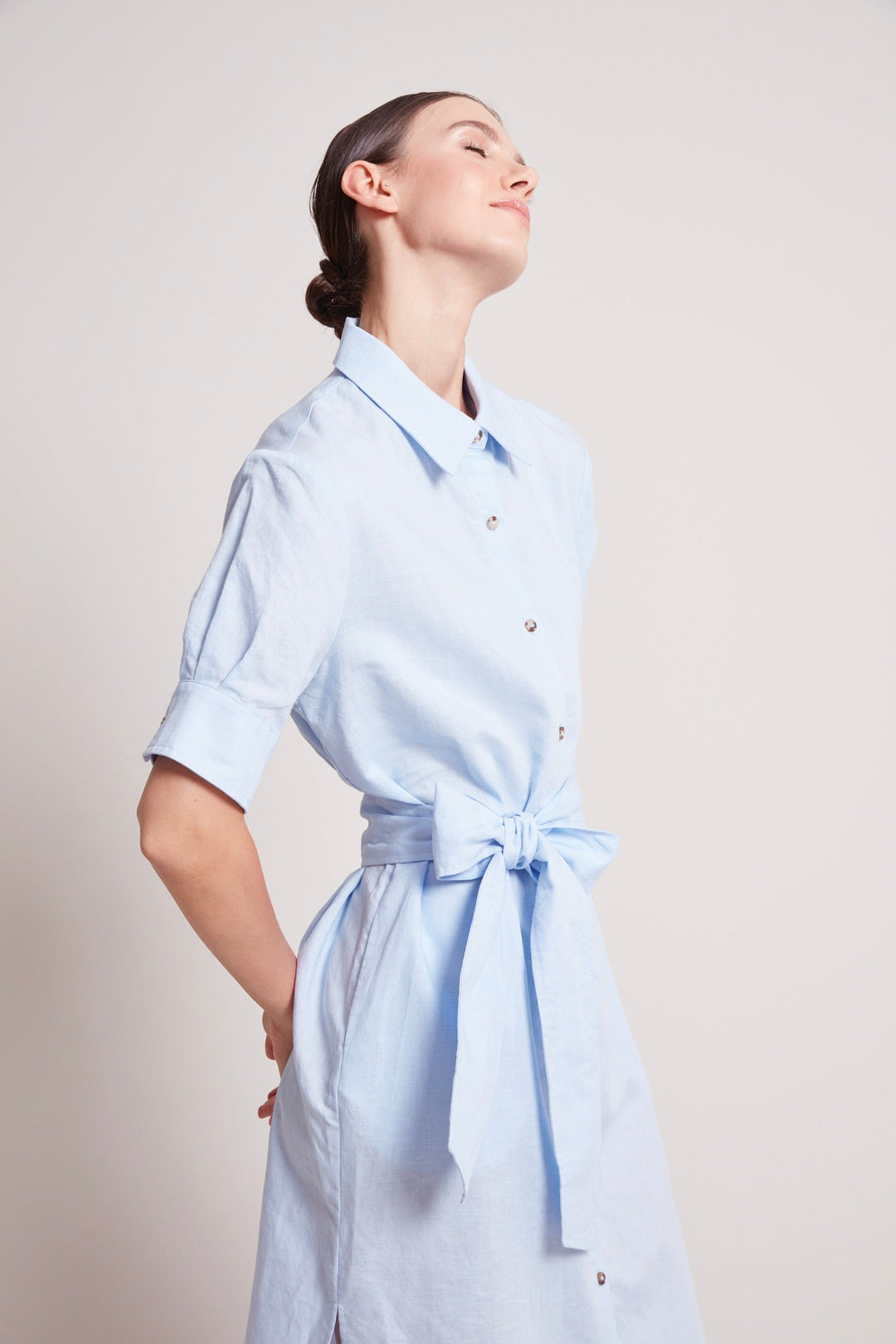 Adroit Atelier Randi Long Buttoned Shirt Dress in Skyway available at Barbara Katz