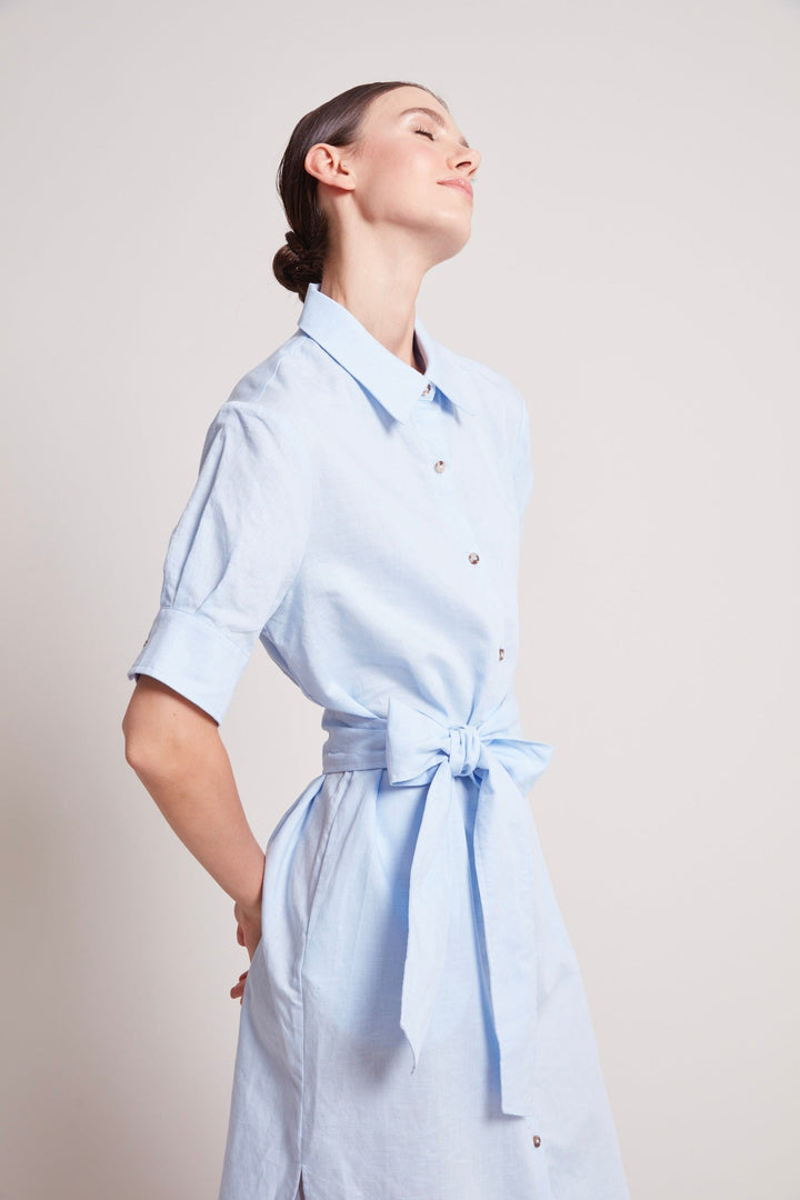 Adroit Atelier Randi Long Buttoned Shirt Dress in Skyway available at Barbara Katz