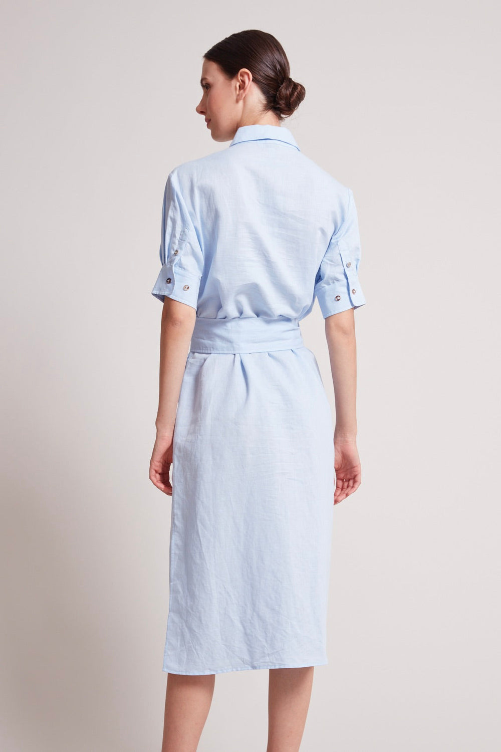 Adroit Atelier Randi Long Buttoned Shirt Dress in Skyway Blue available at Barbara Katz