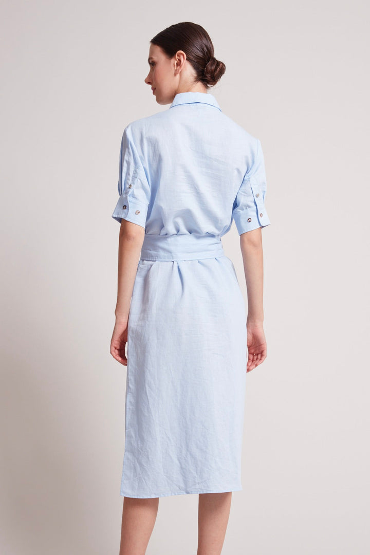 Adroit Atelier Randi Long Buttoned Shirt Dress in Skyway Blue available at Barbara Katz