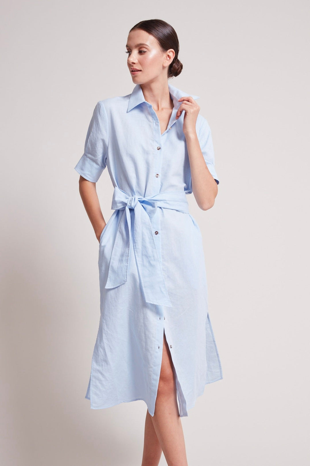 Adroit Atelier Randi Long Buttoned Shirt Dress in Skyway available at Barbara Katz