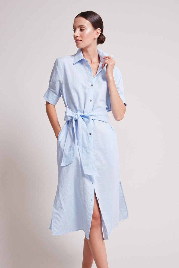 Adroit Atelier Randi Long Buttoned Shirt Dress in Skyway available at Barbara Katz