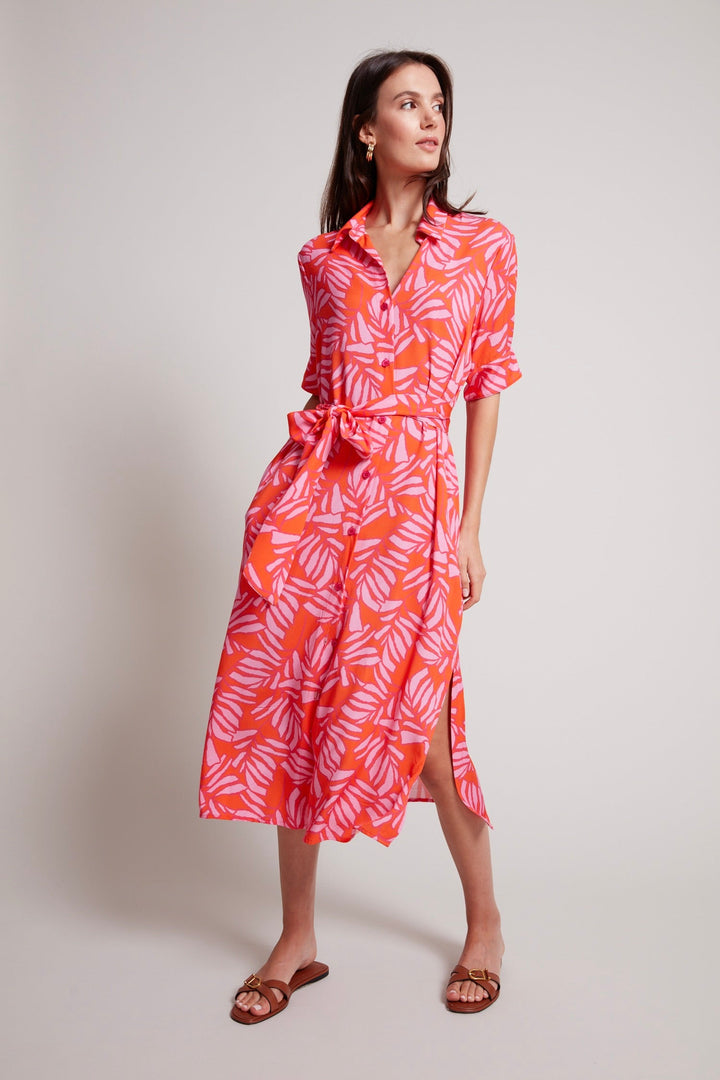 Randi Long Buttoned Shirt Dress - Tropical Pink/Tangerine