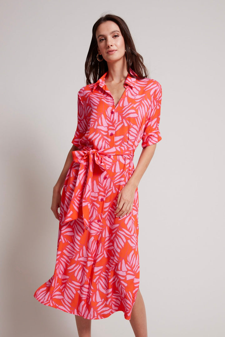 Randi Long Buttoned Shirt Dress - Tropical Pink/Tangerine