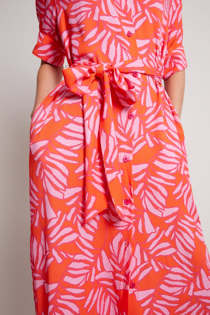 Randi Long Buttoned Shirt Dress - Tropical Pink/Tangerine