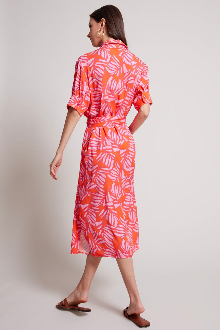 Randi Long Buttoned Shirt Dress - Tropical Pink/Tangerine