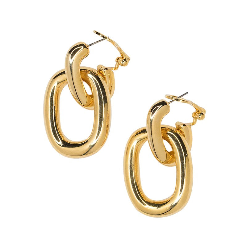 Rectangle Gold Doorknocker Pierced Earrings