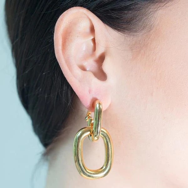 Rectangle Gold Doorknocker Pierced Earrings