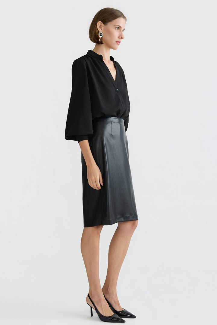 Adroit Atelier Reese Pencil Vegan Leather Skirt in Black available at Barbara Katz