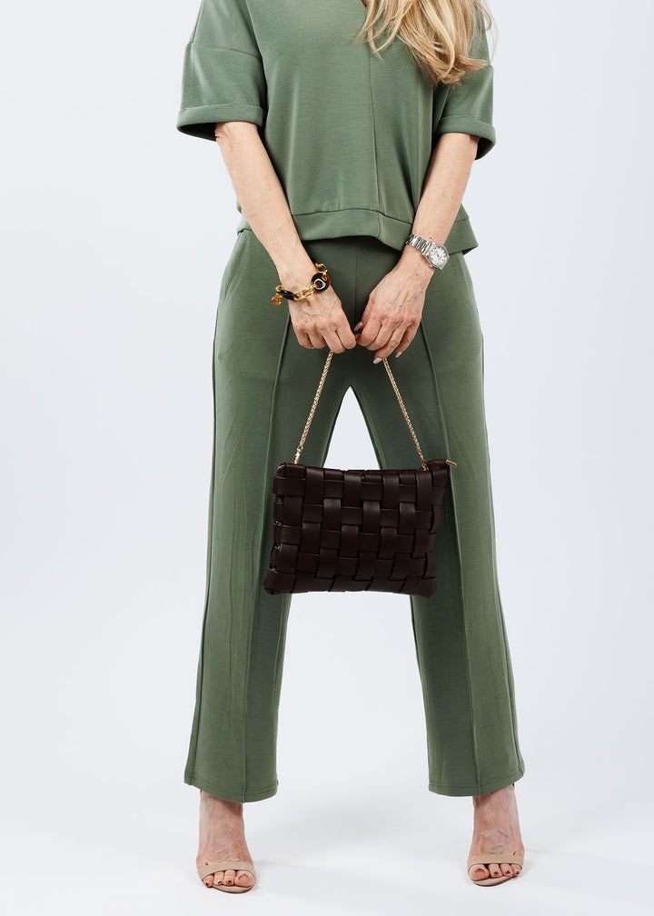 Remi/Reid Lindy Large Woven Clutch Bag in Espresso available at Barbara Katz