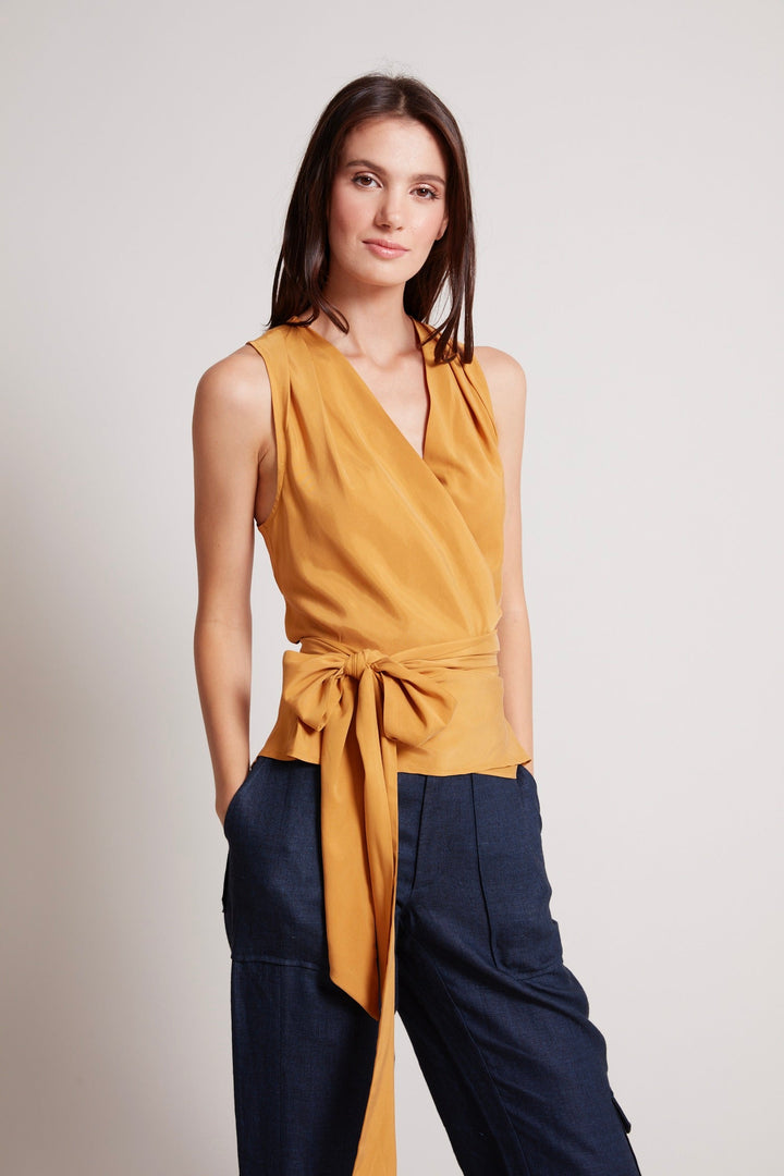 Adroit Atelier Remi Sleeveless Wrap Top in Sunshine available at Barbara Katz