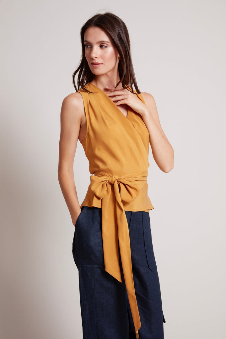 Adroit Atelier Remi Sleeveless Wrap Top in Sunshine available at Barbara Katz