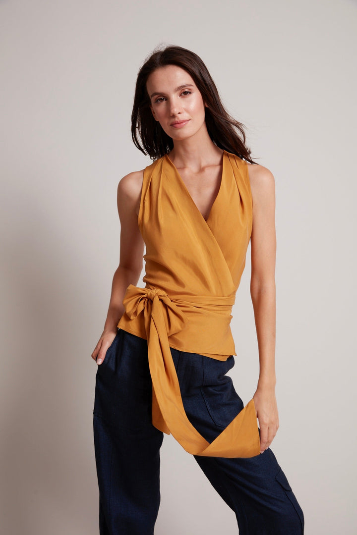 Adroit Atelier Remi Sleeveless Wrap Top in Sunshine available at Barbara Katz