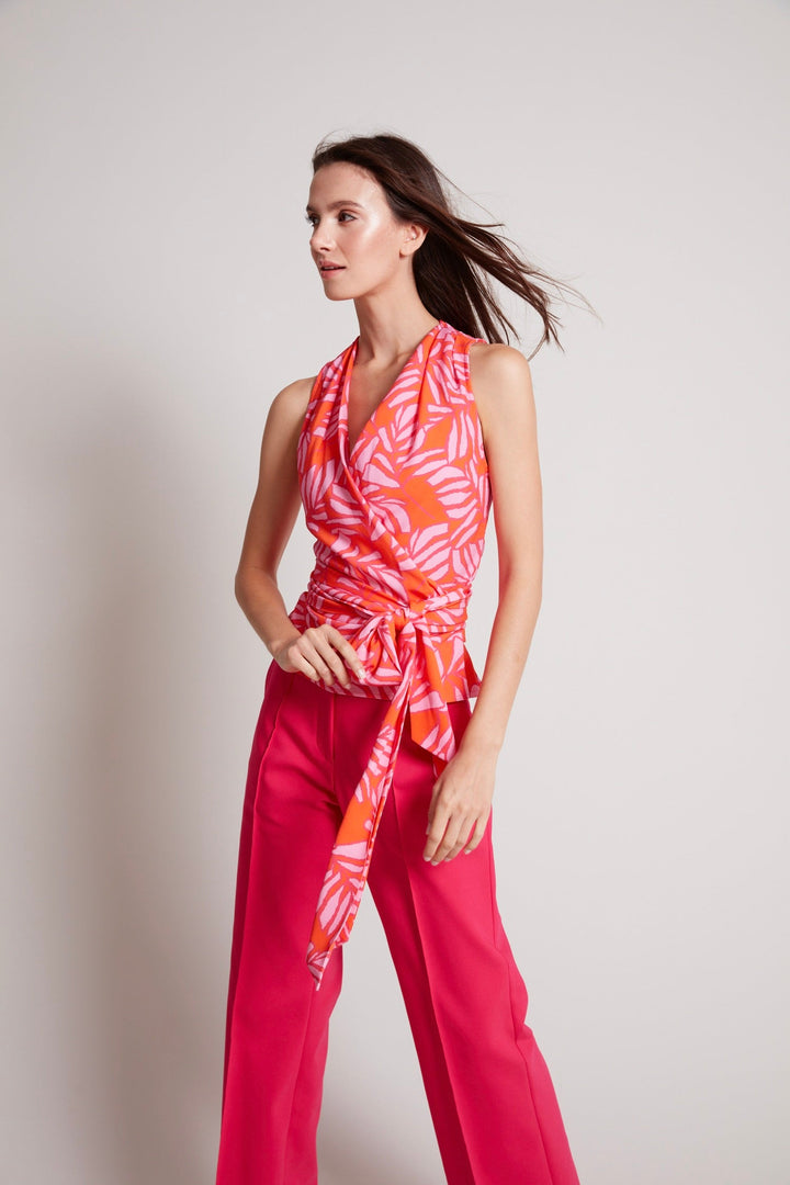 Adroit Atelier Remi Sleeveless Wrap Top in Tropical Pink/Tangerine available at Barbara Katz