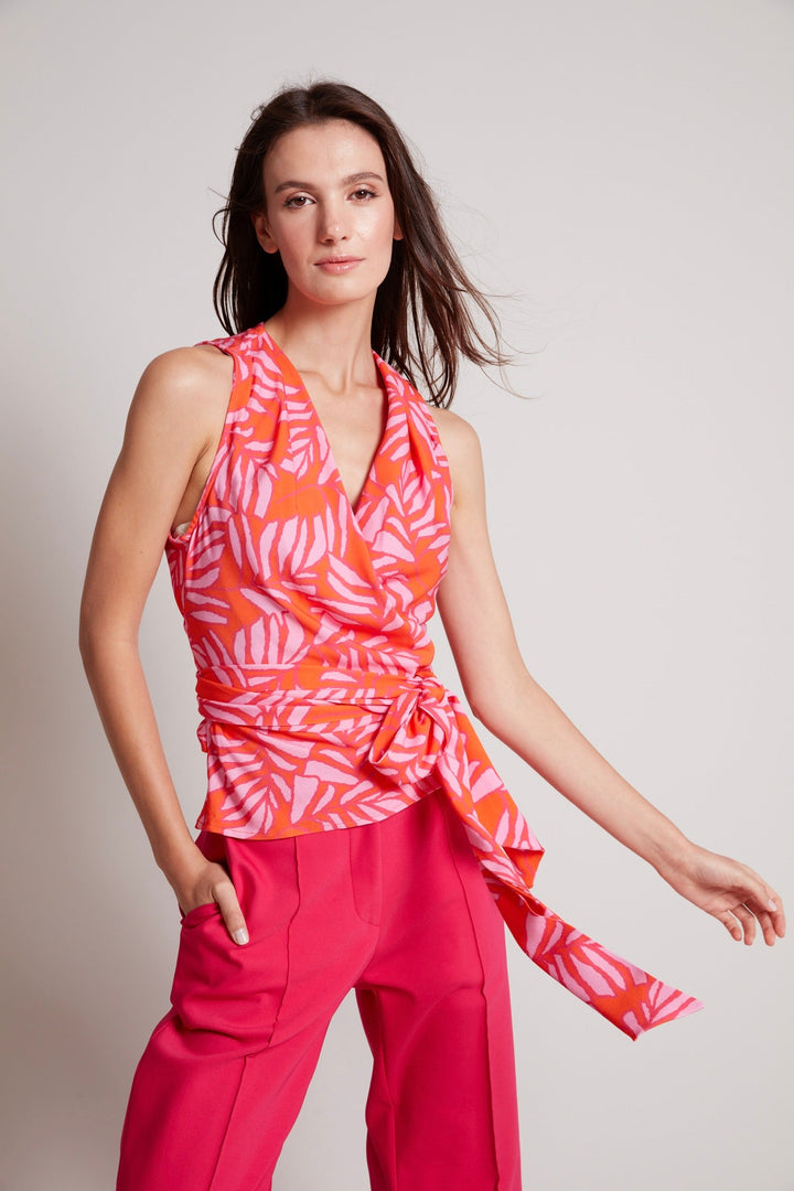 Adroit Atelier Remi Sleeveless Wrap Top in Tropical Pink/Tangerine available at Barbara Katz