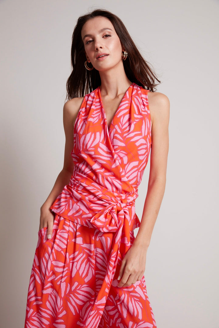 Adroit Atelier Remi Sleeveless Wrap Top in Tropical Pink/Tangerine available at Barbara Katz