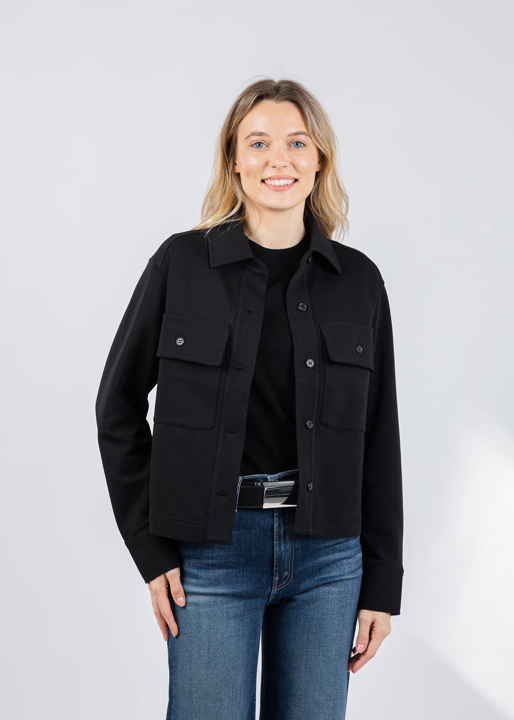Repeat Button Front Blouse in Black available at Barbara Katz