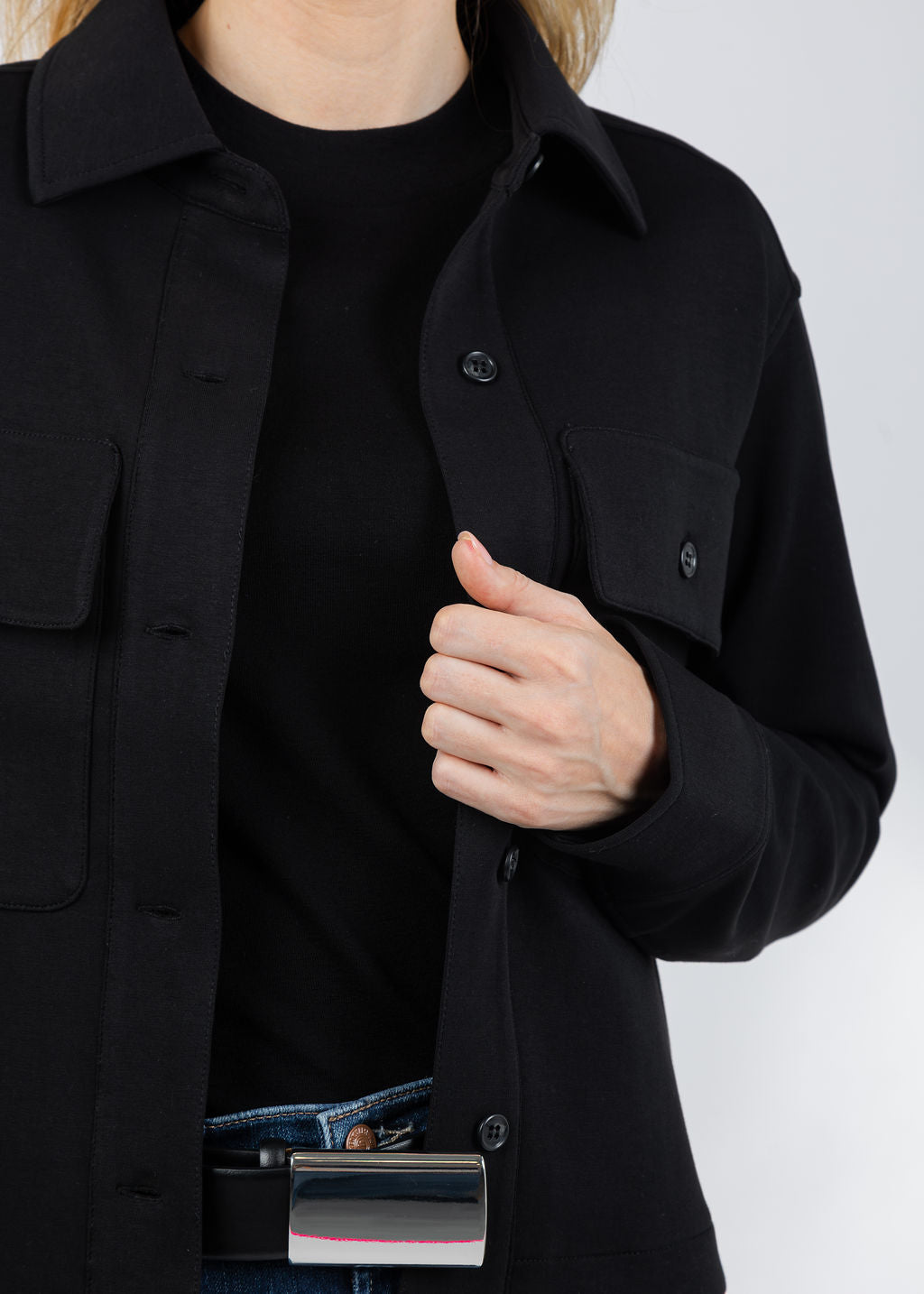 Repeat Button Front Blouse in Black available at Barbara Katz