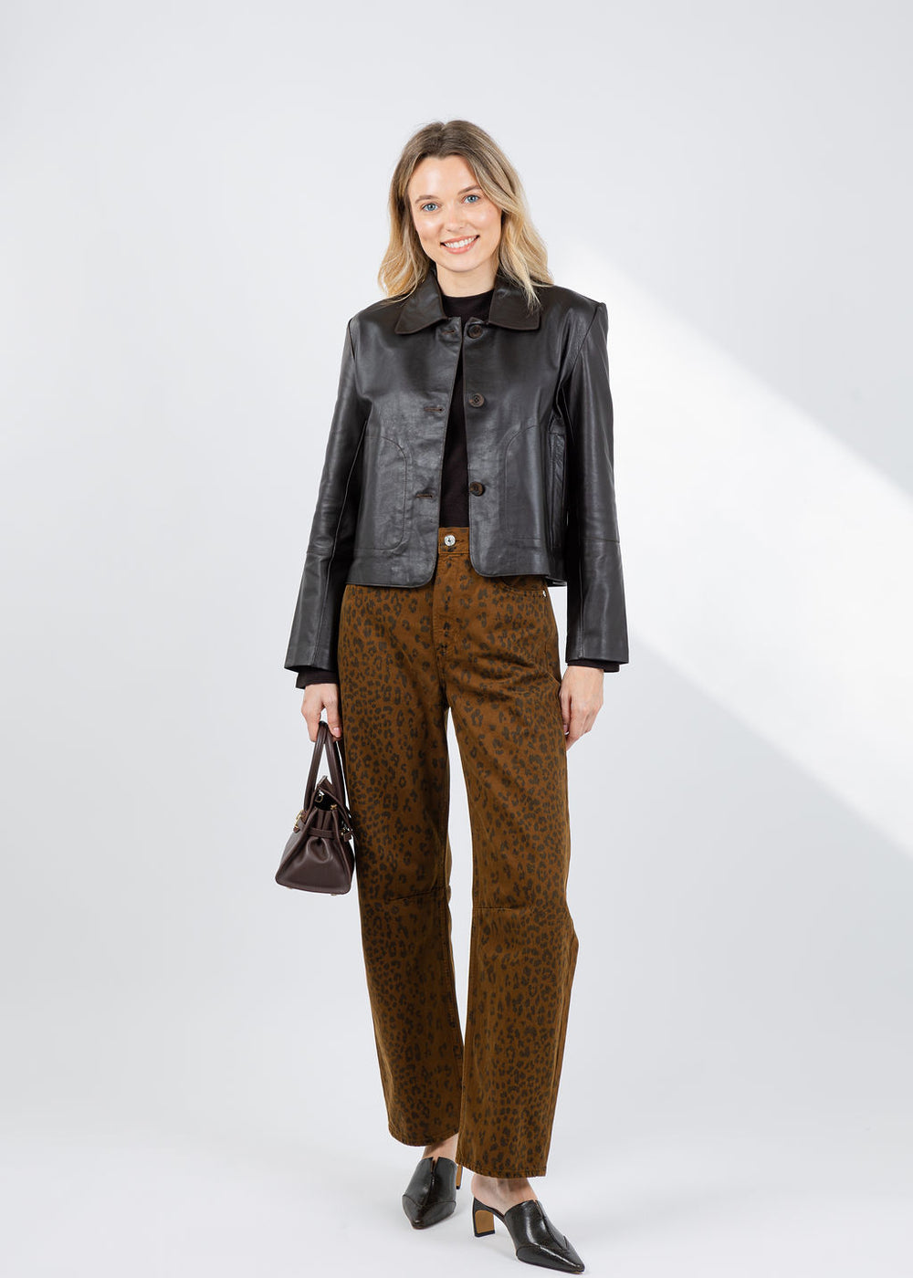 Repeat Leather Cropped Jacket in Morro available at Barbara Katz