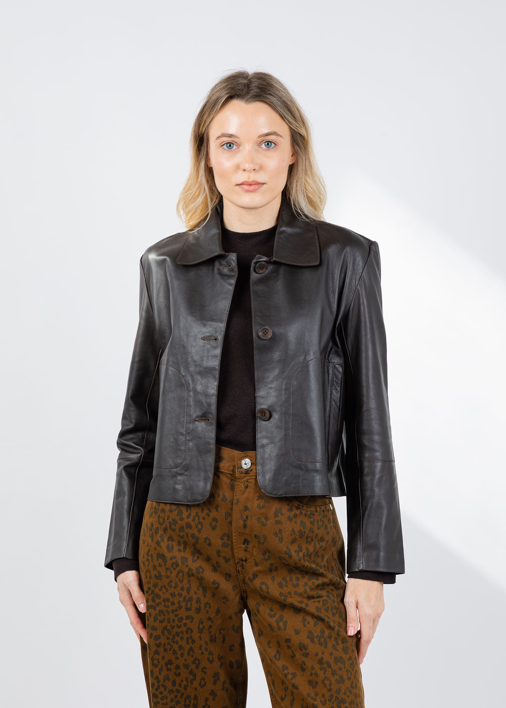 Repeat Leather Cropped Jacket in Morro available at Barbara Katz