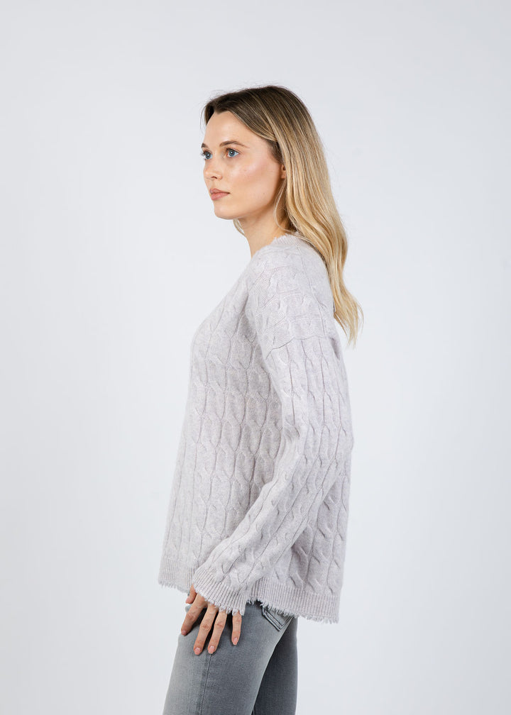 Repeat V-Neck Cashmere Sweater With Fringes in Snow available at Barbara Katz