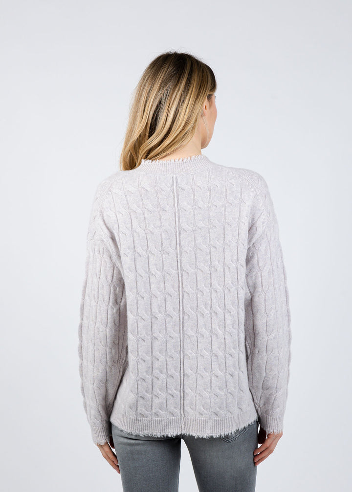 Repeat V-Neck Cashmere Sweater With Fringes in Snow available at Barbara Katz