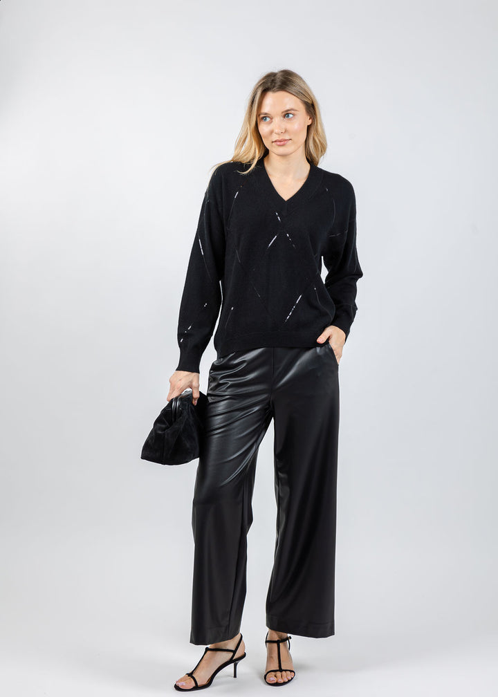 Repeat V-Neck Wool/Cashmere Sweater With Sequins in Black available at Barbara Katz