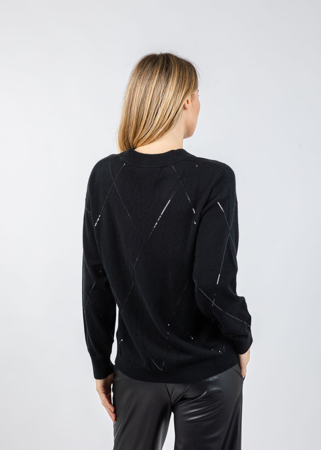 Repeat V-Neck Wool/Cashmere Sweater With Sequins in Black available at Barbara Katz
